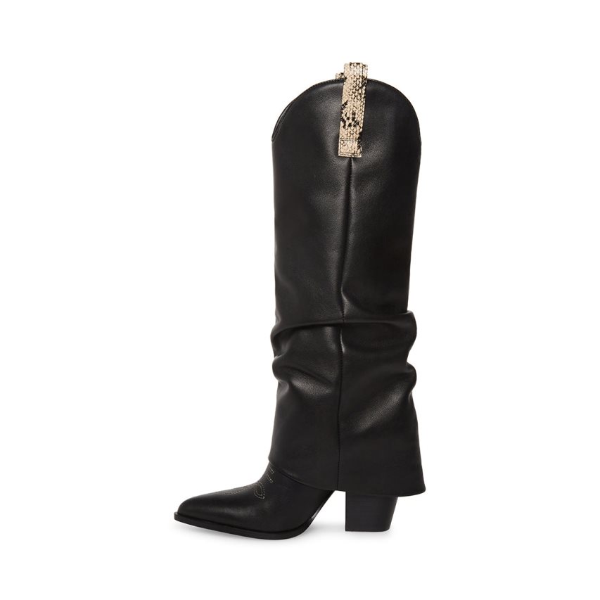 Black Steve Madden Lassy Leather Women's Knee-high Boots | PH 3580MJV